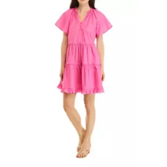 Philosophy ruffle tiered v neck midi dress Rose Punch Medium - Picture 1 of 6